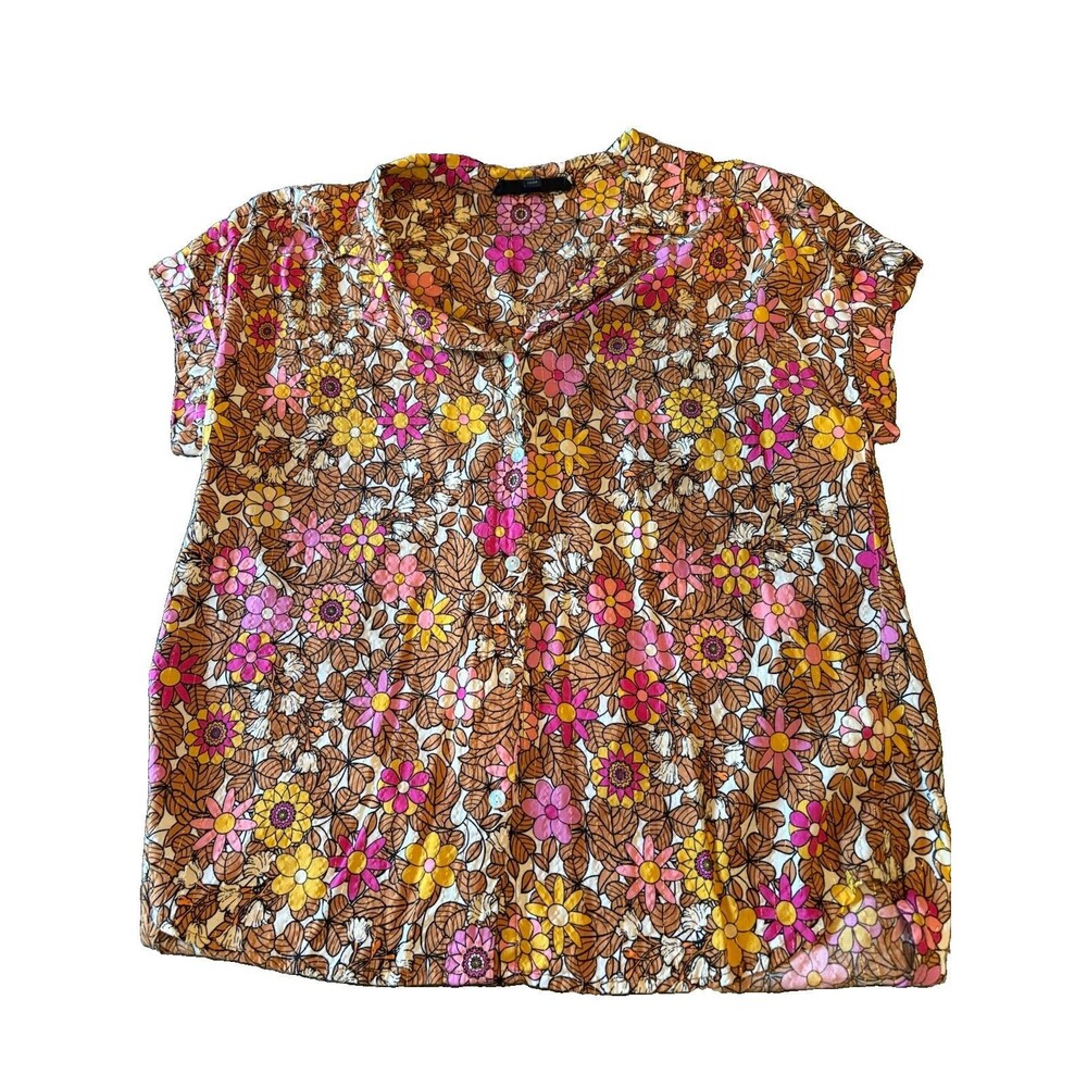 Jane & Delancey Retro Style 70’s Floral Button Up Women’s Boho Groovy Size M